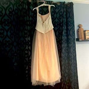 Cream satin and tulle long gown by Zum Zum Size 9-10